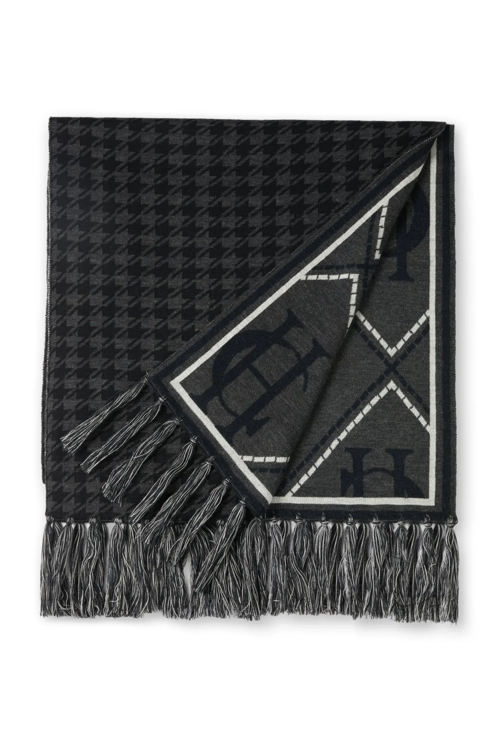 Holland Cooper Reversible Monogram Scarf Charcoal Houndstooth Sale