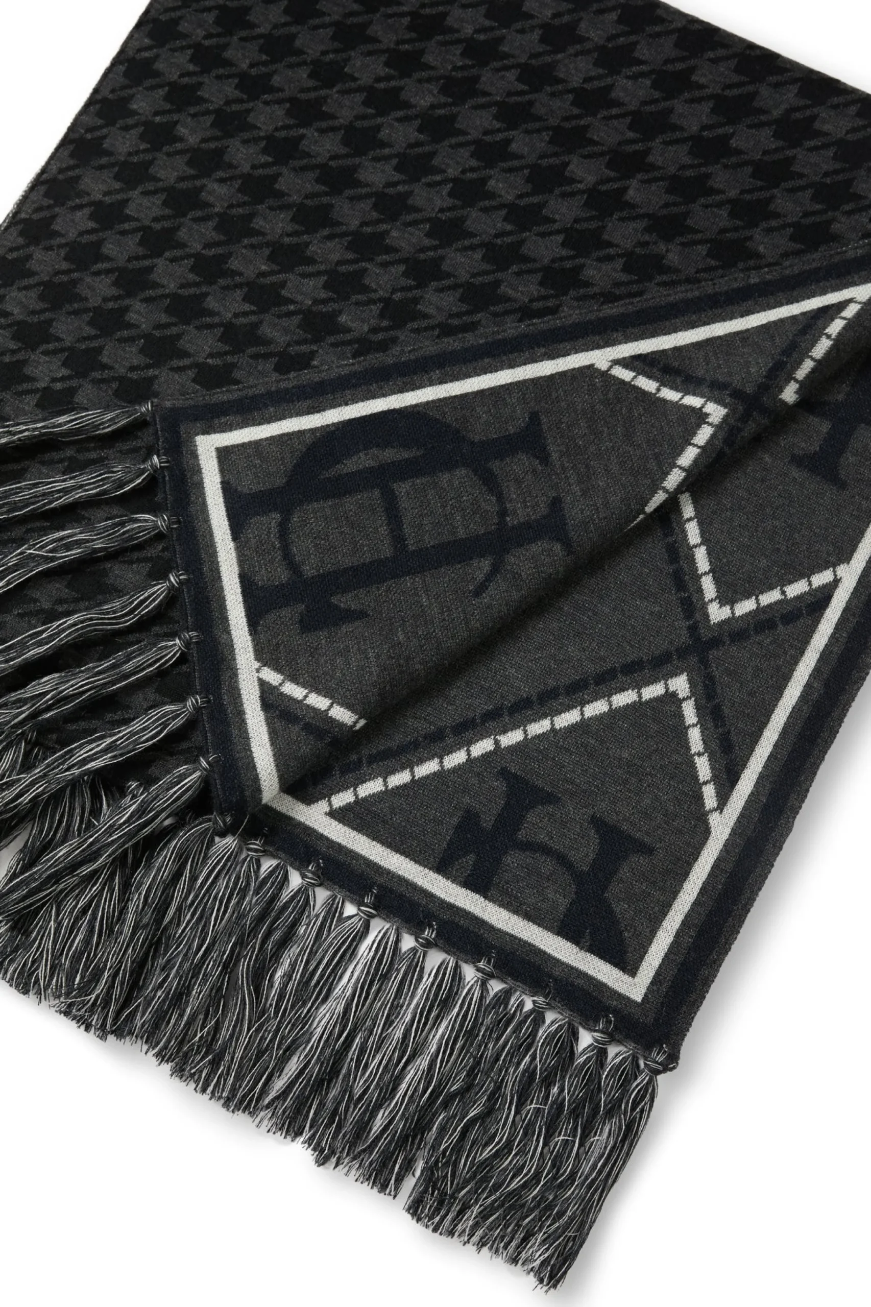 Holland Cooper Reversible Monogram Scarf Charcoal Houndstooth Sale