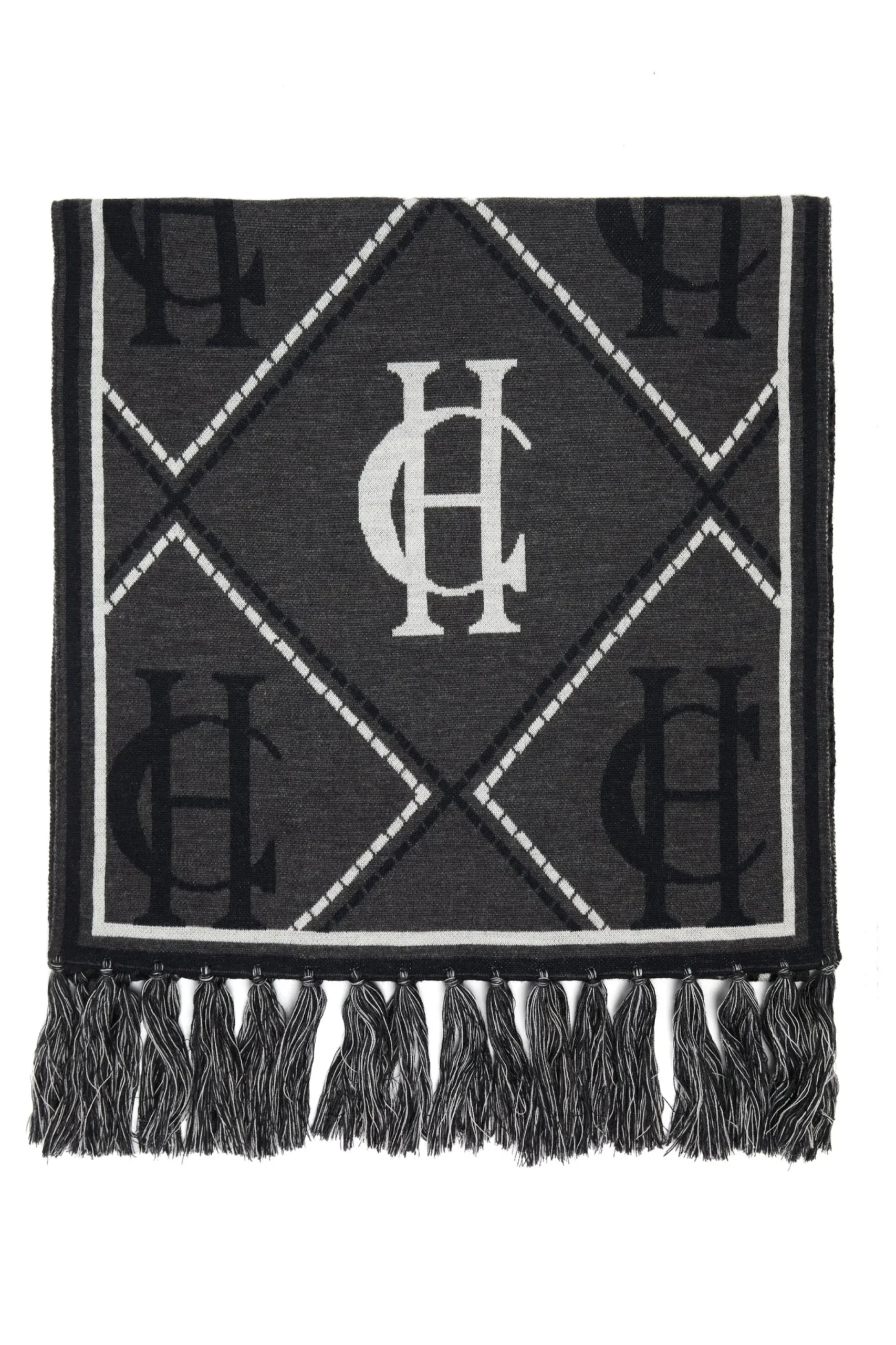 Holland Cooper Reversible Monogram Scarf Charcoal Houndstooth Sale