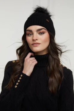 Holland Cooper Rib Bobble Hat Black Discount