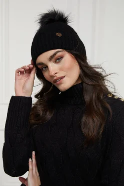 Holland Cooper Rib Bobble Hat Black Discount