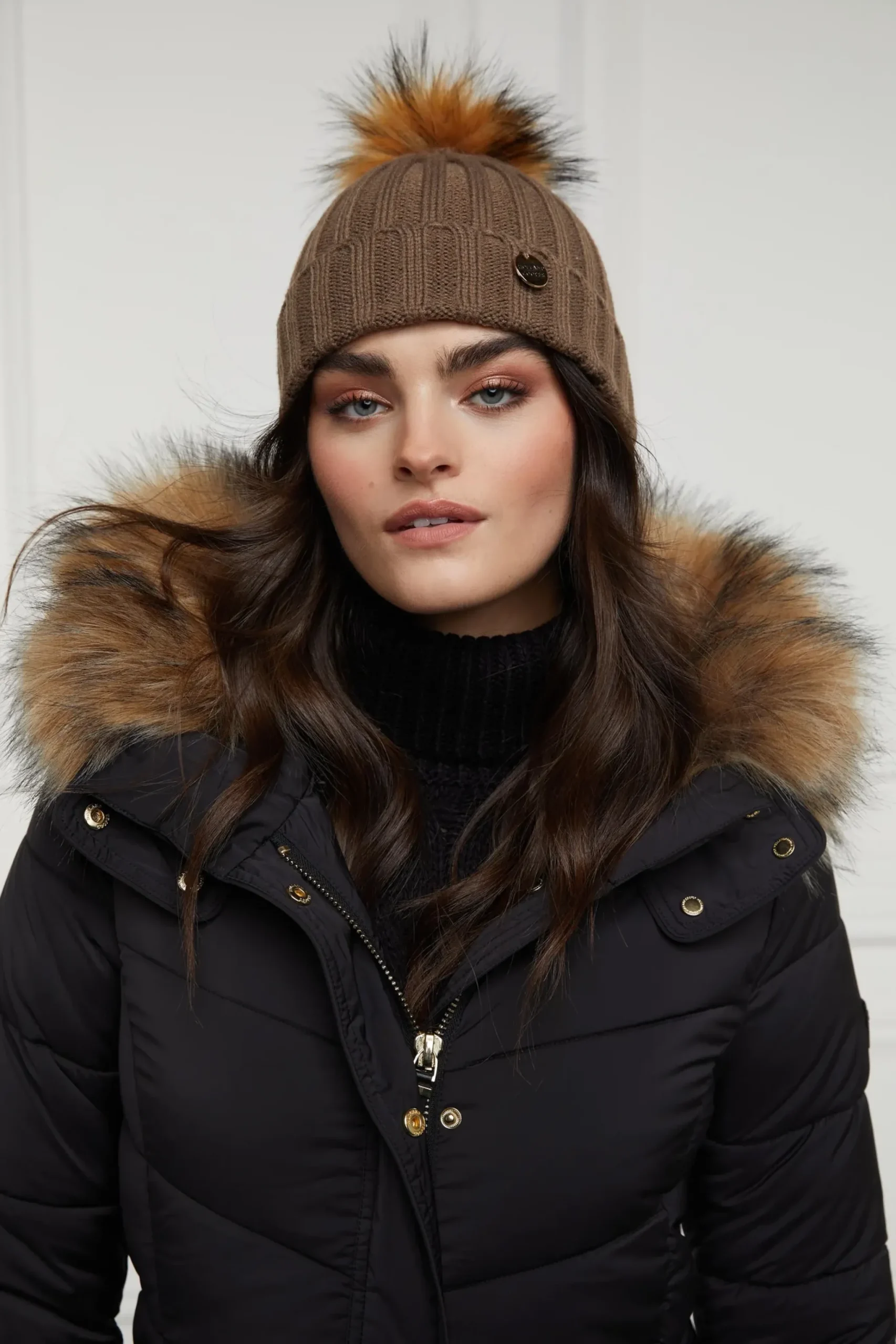 Holland Cooper Rib Bobble Hat Taupe Outlet