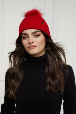 Holland Cooper Rib Bobble Hat Red Online
