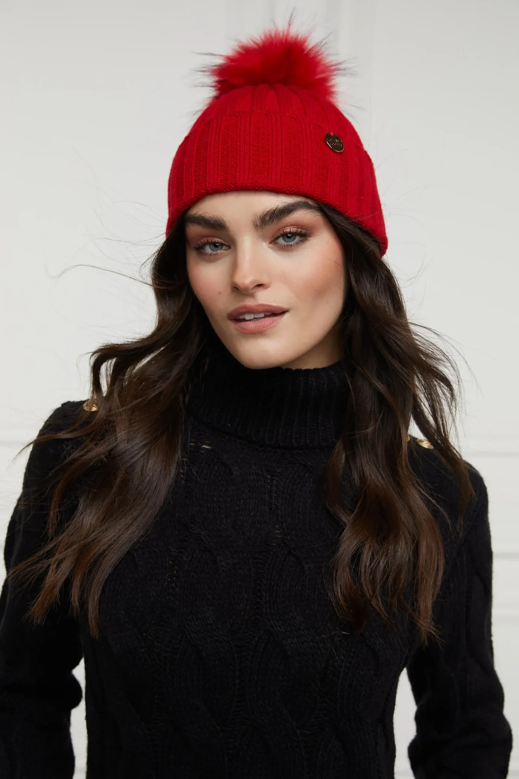 Holland Cooper Rib Bobble Hat Red Online