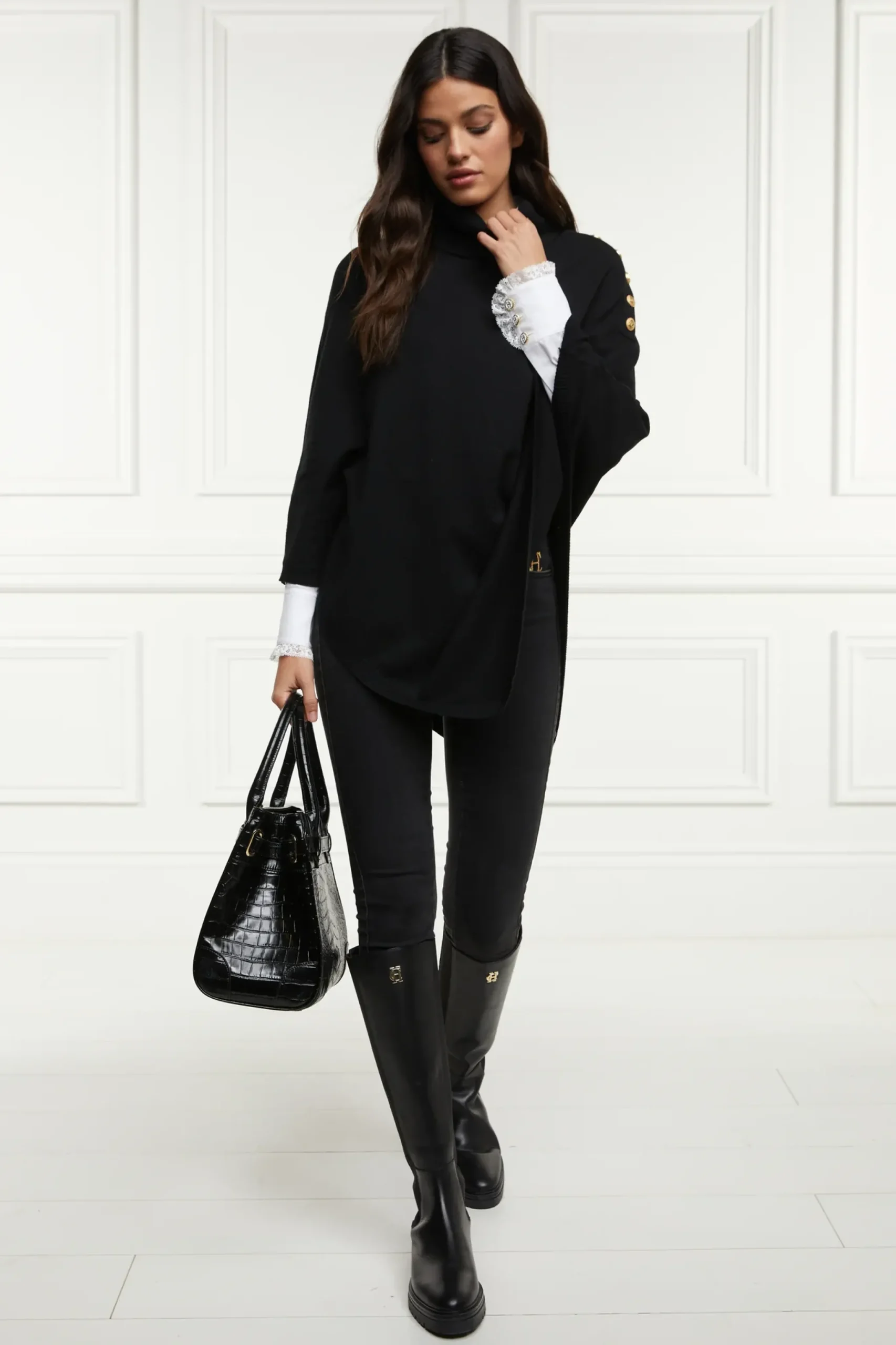 Holland Cooper Roll Neck Cape Black