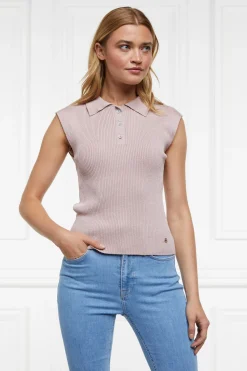 Holland Cooper Scarlett Polo Knit Soft Pink New