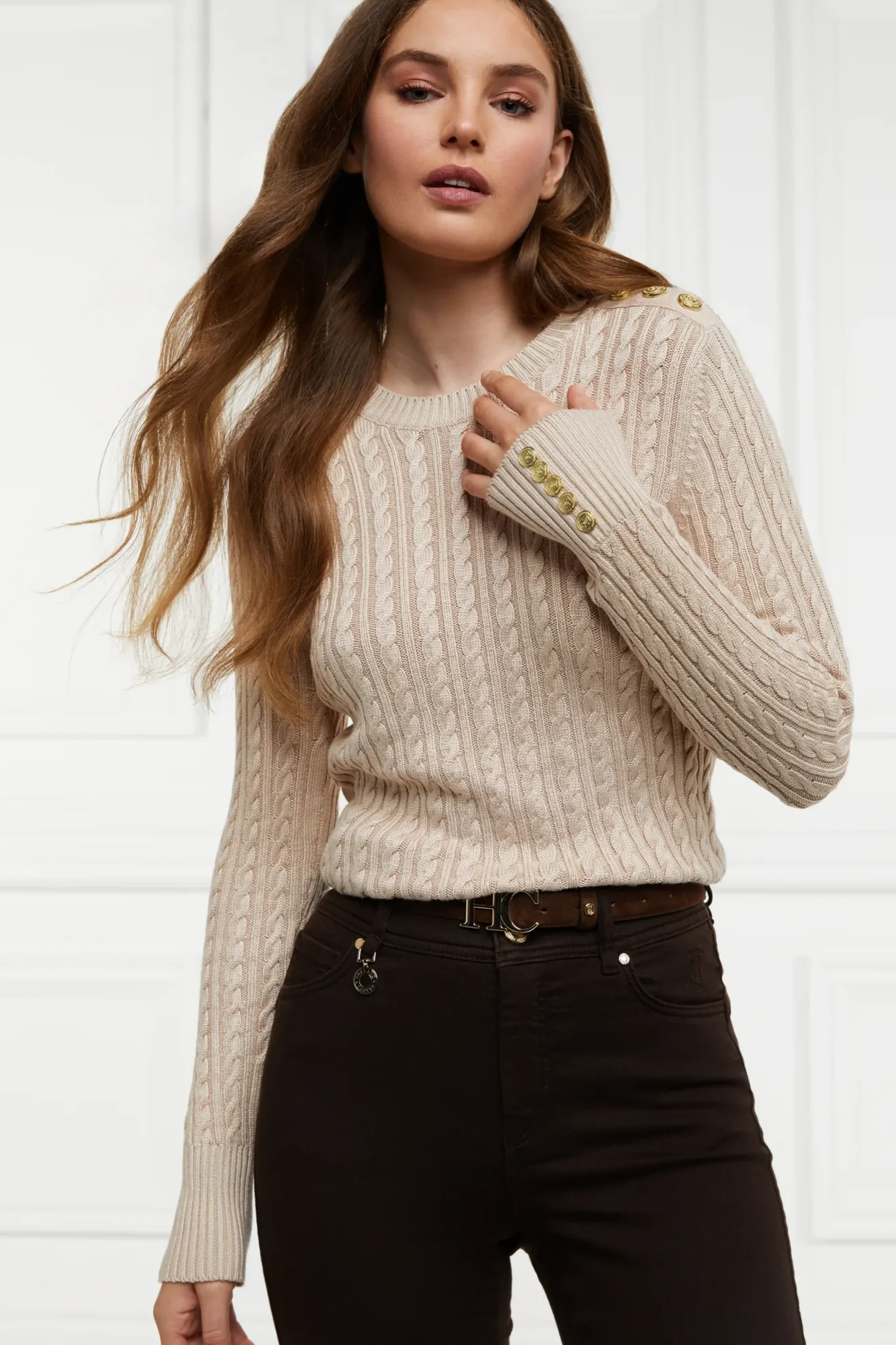 Holland Cooper Seattle Cable Crew Knit Oatmeal Discount