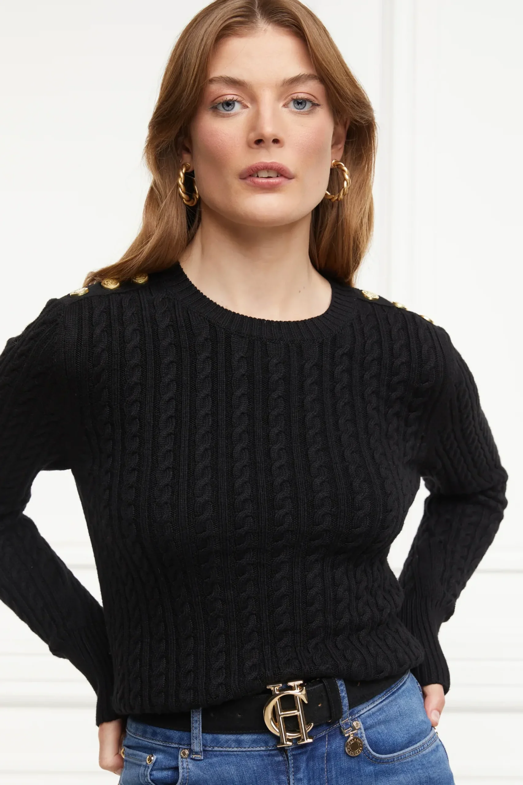 Holland Cooper Seattle Cable Crew Knit Black Best
