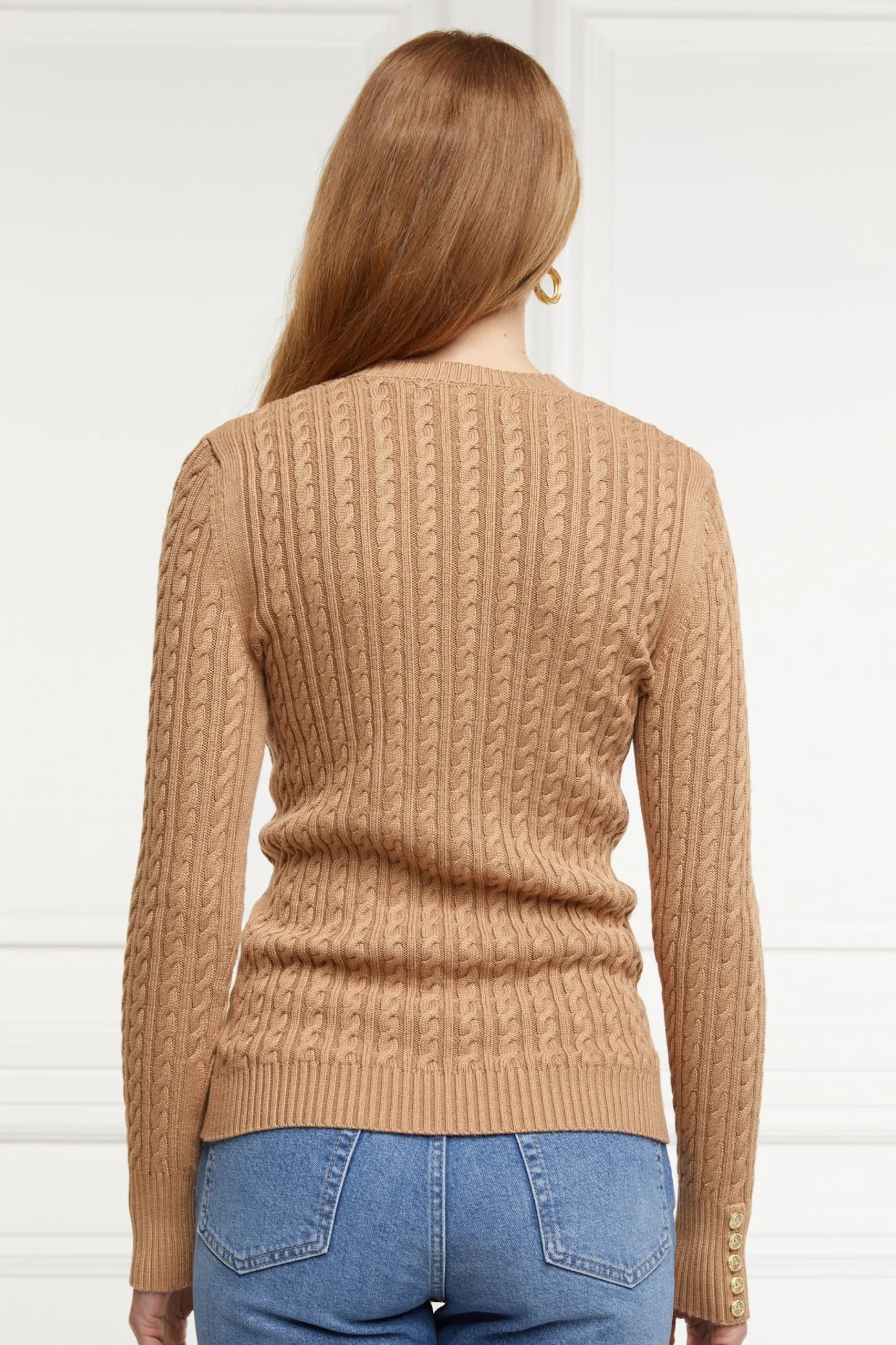 Holland Cooper Seattle Cable Crew Knit Dark Camel New