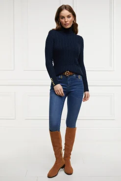 Holland Cooper Seattle Roll Neck Cable Knit Ink Navy Outlet