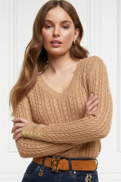 Holland Cooper Seattle V-Neck Knit Dark Camel Discount