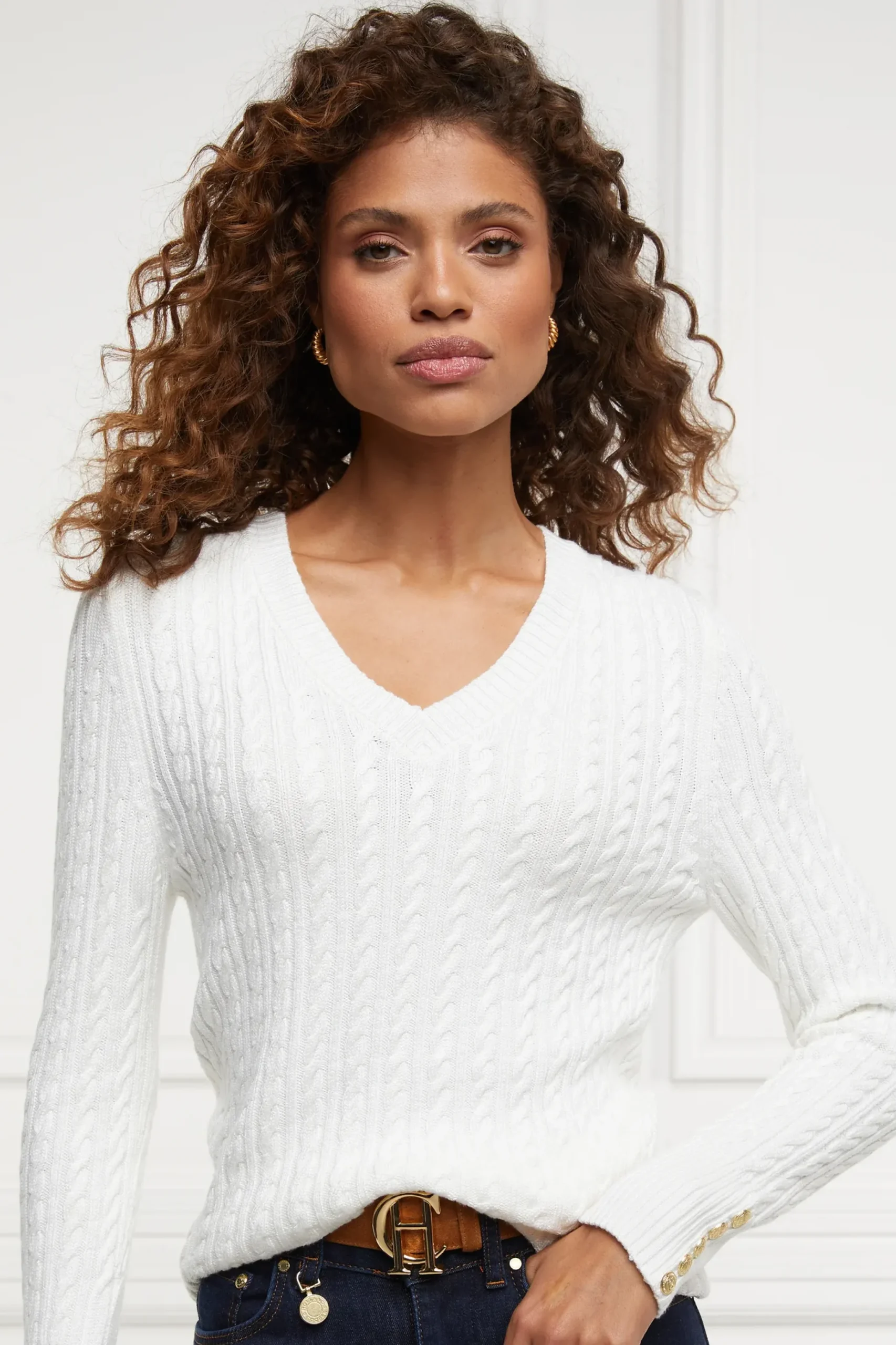 Holland Cooper Seattle V-Neck Knit Winter White New