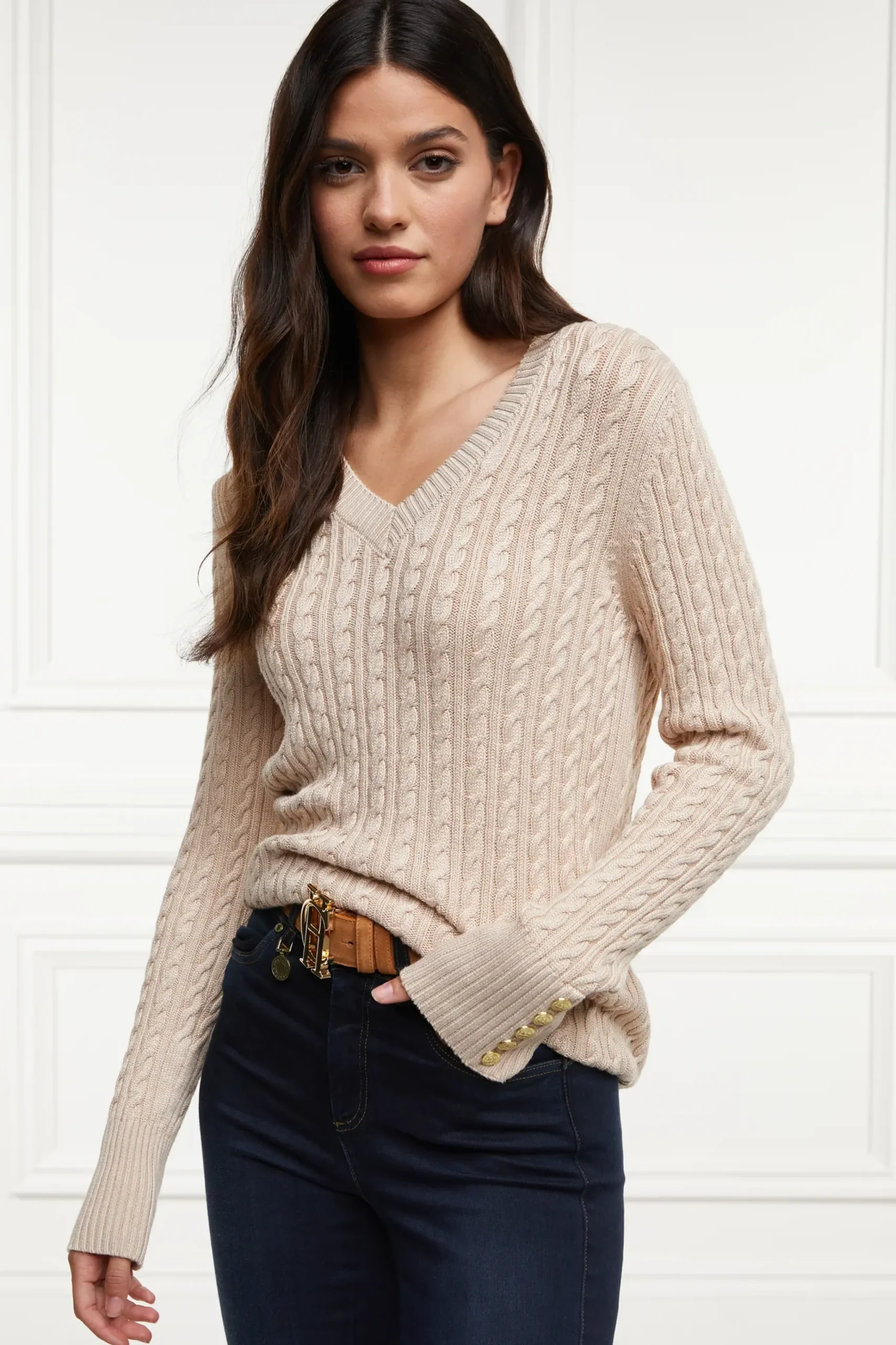 Holland Cooper Seattle V-Neck Knit Oatmeal Online