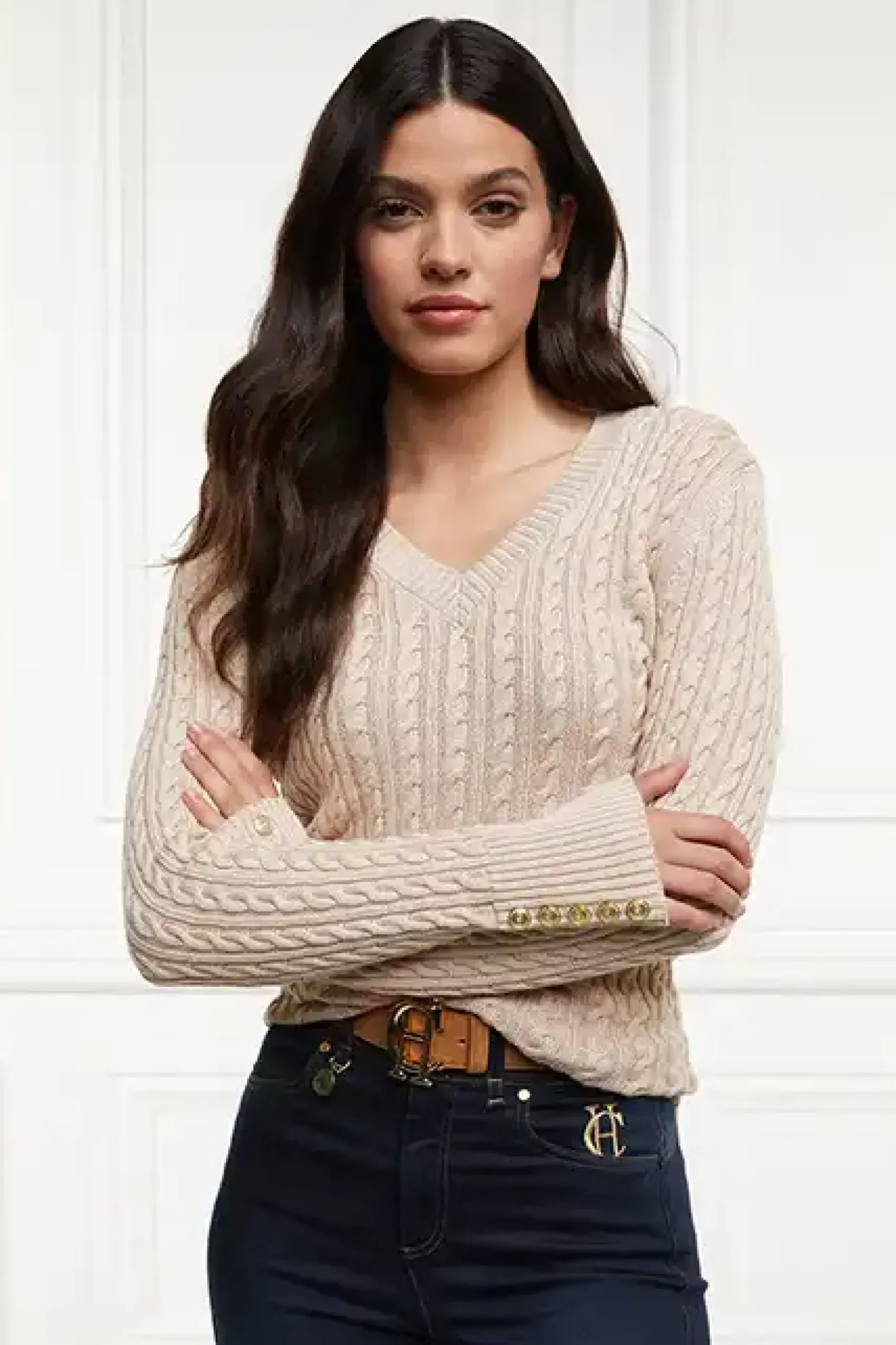 Holland Cooper Seattle V-Neck Knit Oatmeal Online