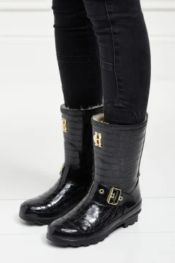 Holland Cooper Sherpa Lined Chelsea Wellington Black Croc Online