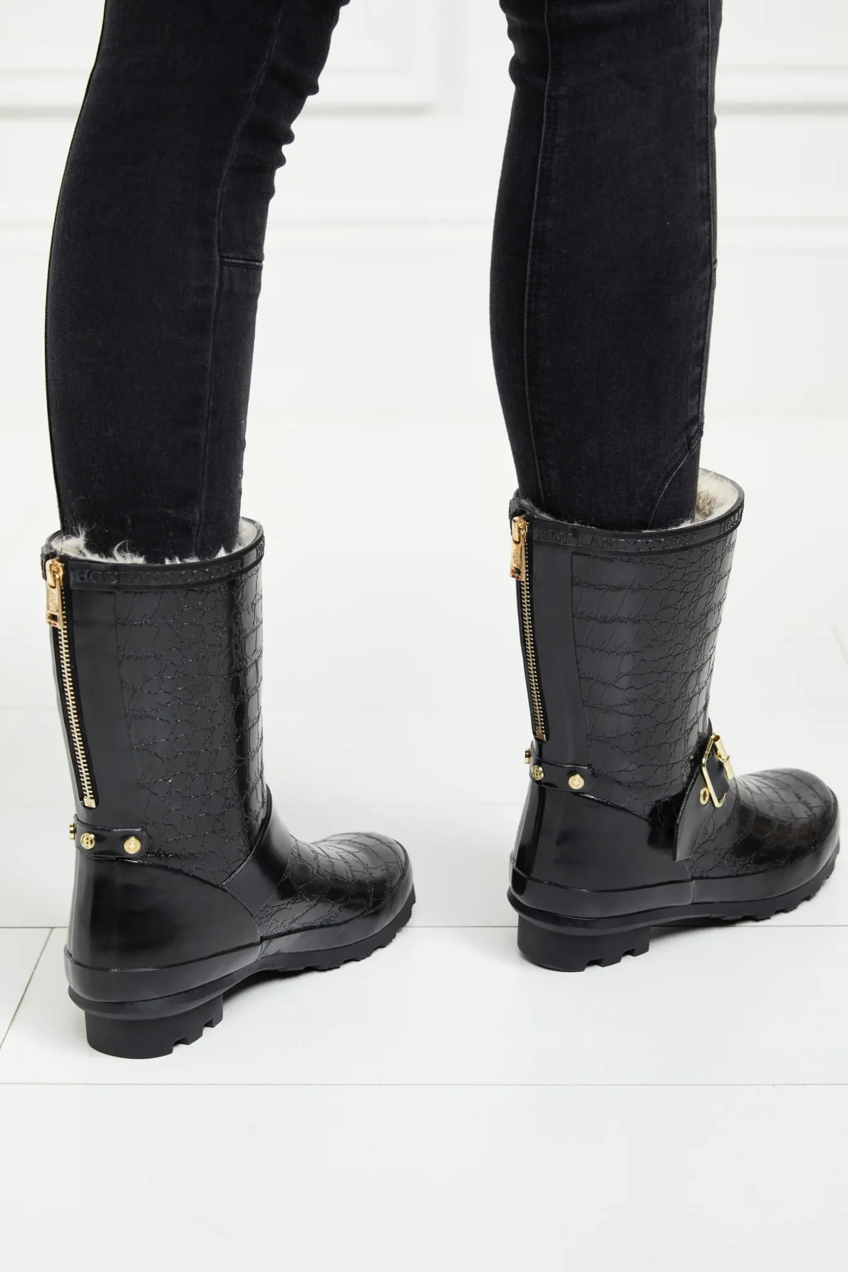 Holland Cooper Sherpa Lined Chelsea Wellington Black Croc Online