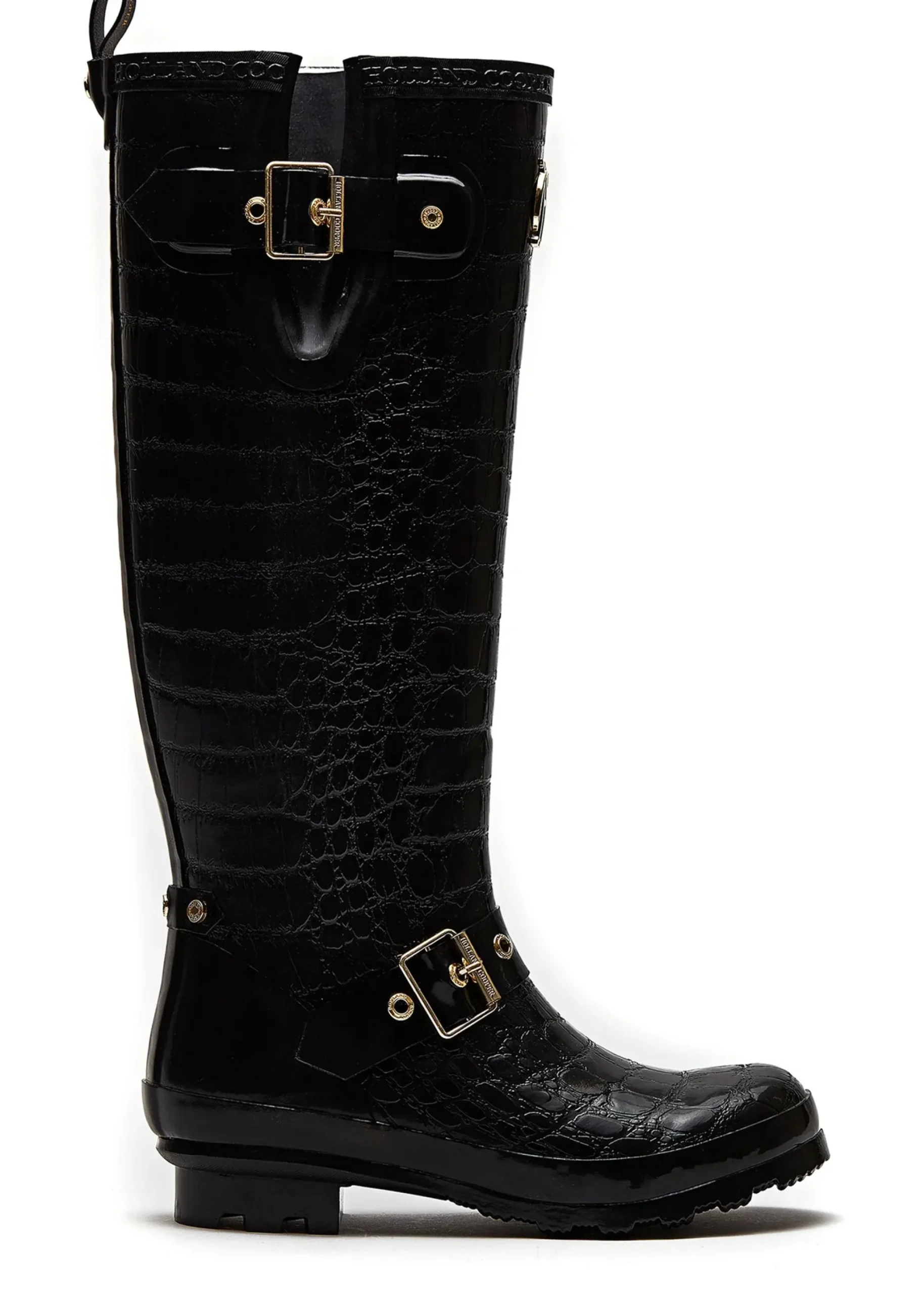 Holland Cooper Sherpa Lined Regency Wellington Black Croc