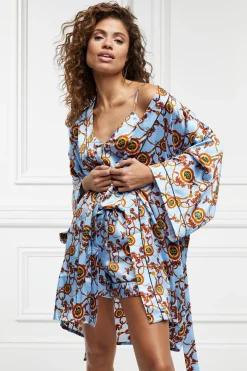 Holland Cooper Silk Dressing Gown Sky Blue Clearance