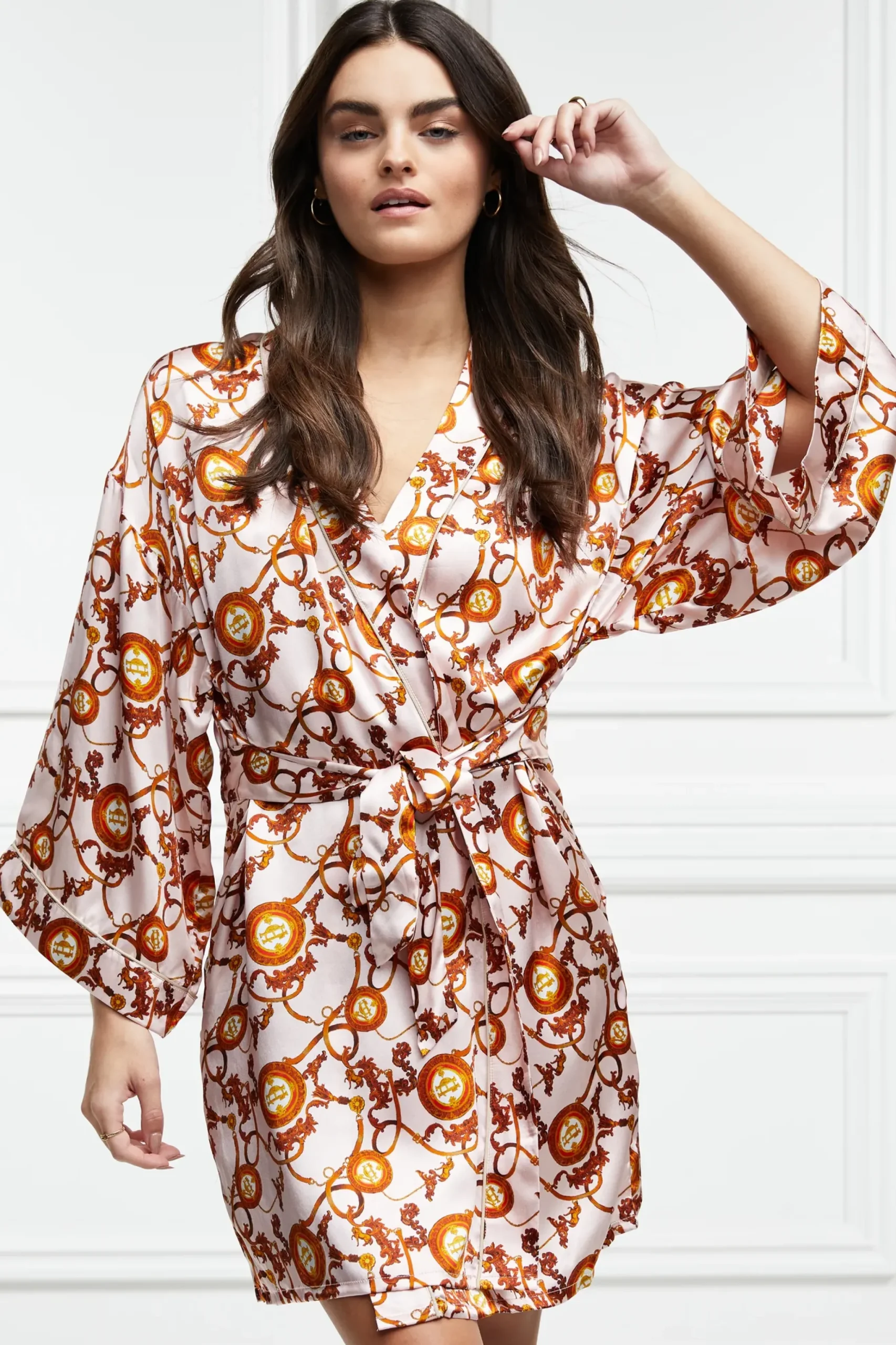 Holland Cooper Silk Dressing Gown Blush Hot
