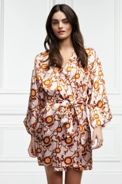 Holland Cooper Silk Dressing Gown Blush Hot