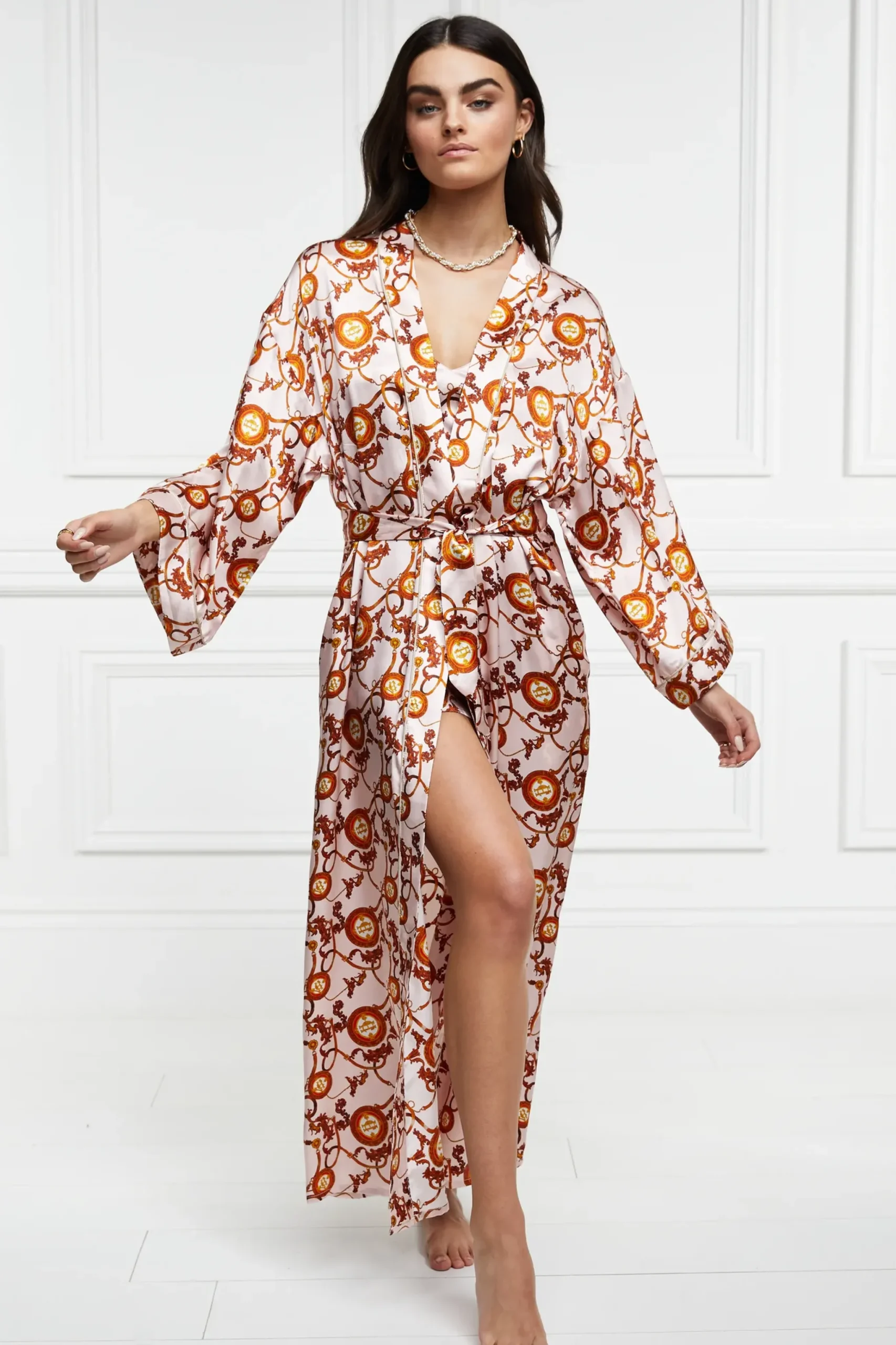 Holland Cooper Silk Full Length Dressing Gown Blush Online