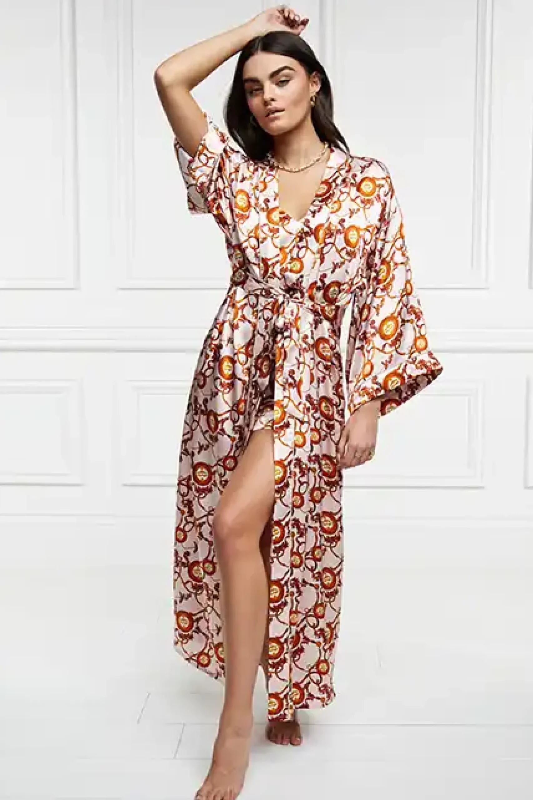Holland Cooper Silk Full Length Dressing Gown Blush Online