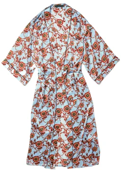 Holland Cooper Silk Full Length Dressing Gown Sky Blue Clearance