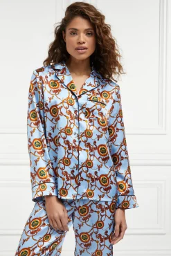 Holland Cooper Silk Pyjama Shirt Sky Blue