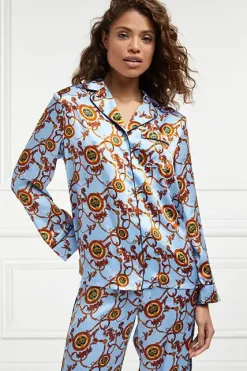 Holland Cooper Silk Pyjama Shirt Sky Blue