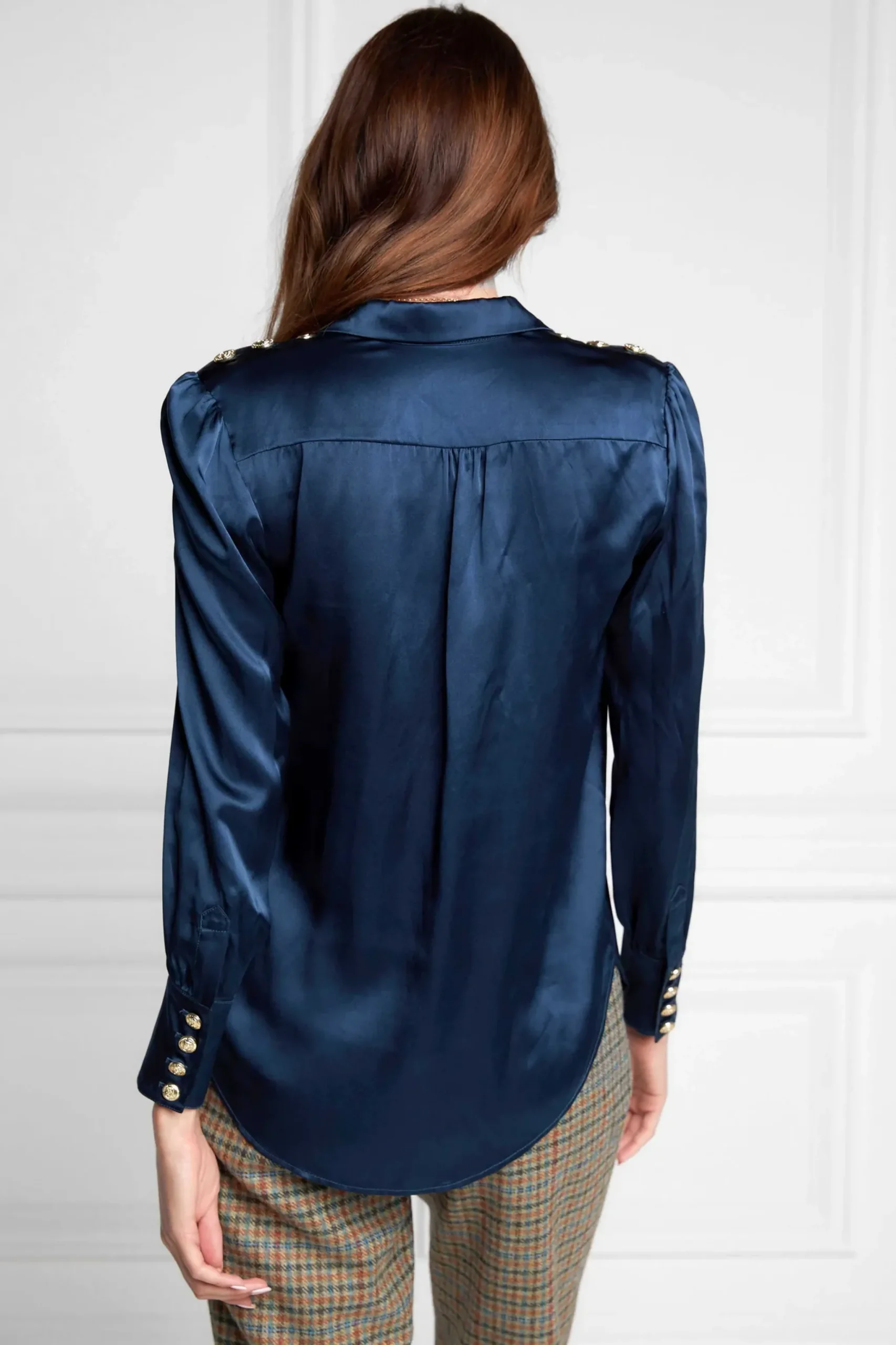 Holland Cooper Silk V-Neck Blouse Petrol Blue
