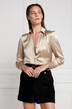Holland Cooper Silk V-Neck Blouse Champagne Outlet