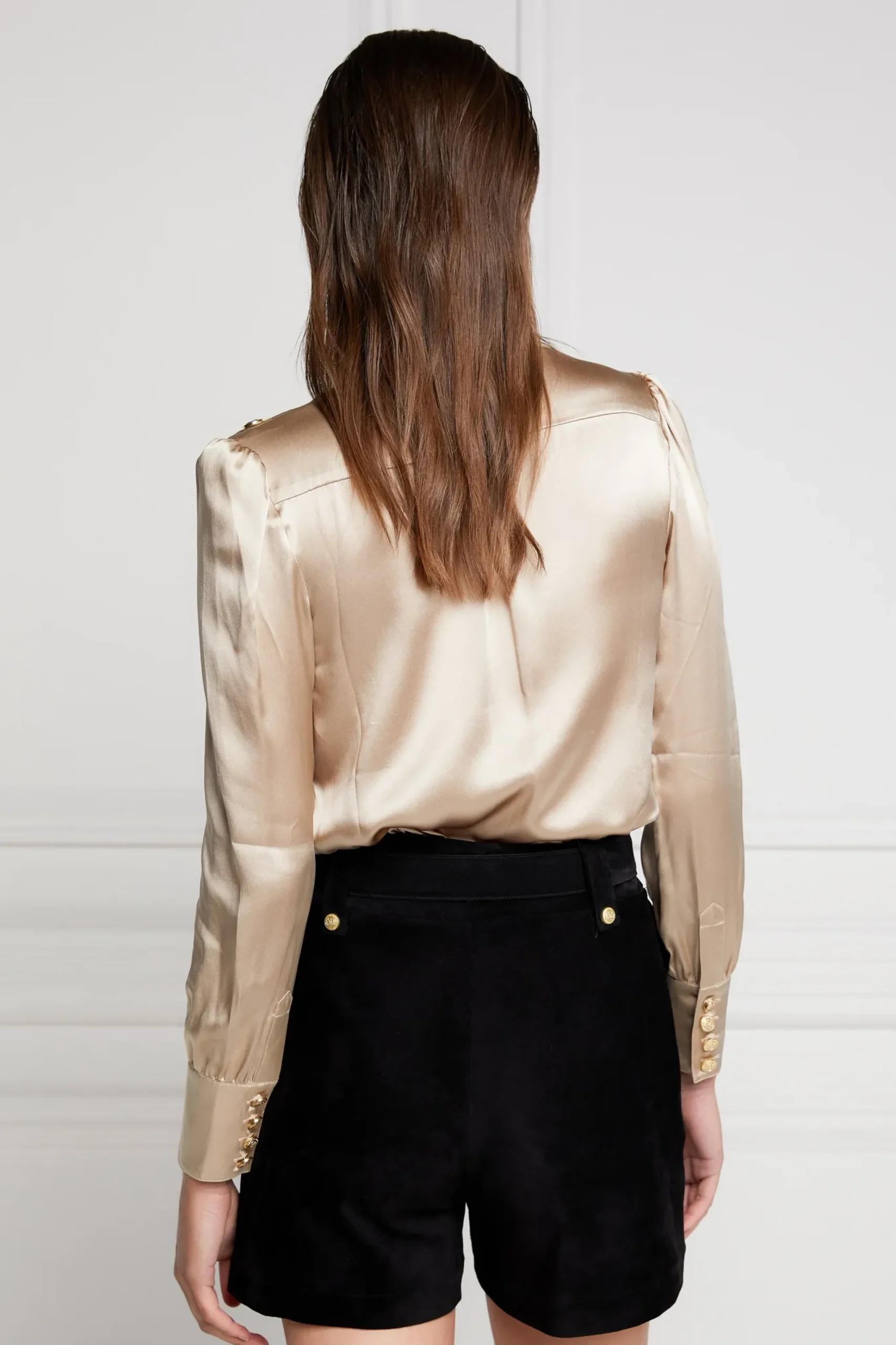 Holland Cooper Silk V-Neck Blouse Champagne Outlet
