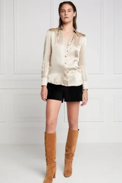 Holland Cooper Silk V-Neck Blouse Champagne Outlet