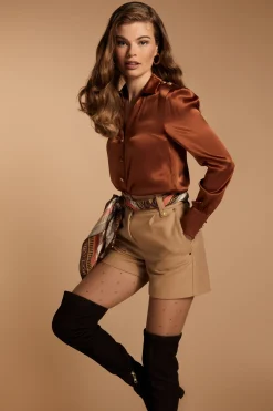 Holland Cooper Silk V-Neck Blouse Caramel Best