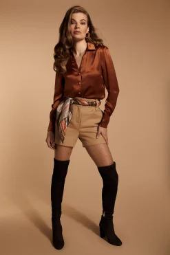 Holland Cooper Silk V-Neck Blouse Caramel Best