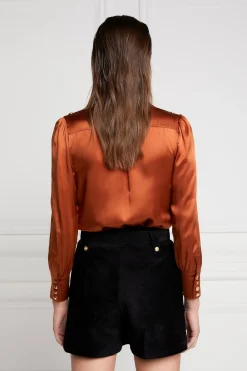 Holland Cooper Silk V-Neck Blouse Caramel Best