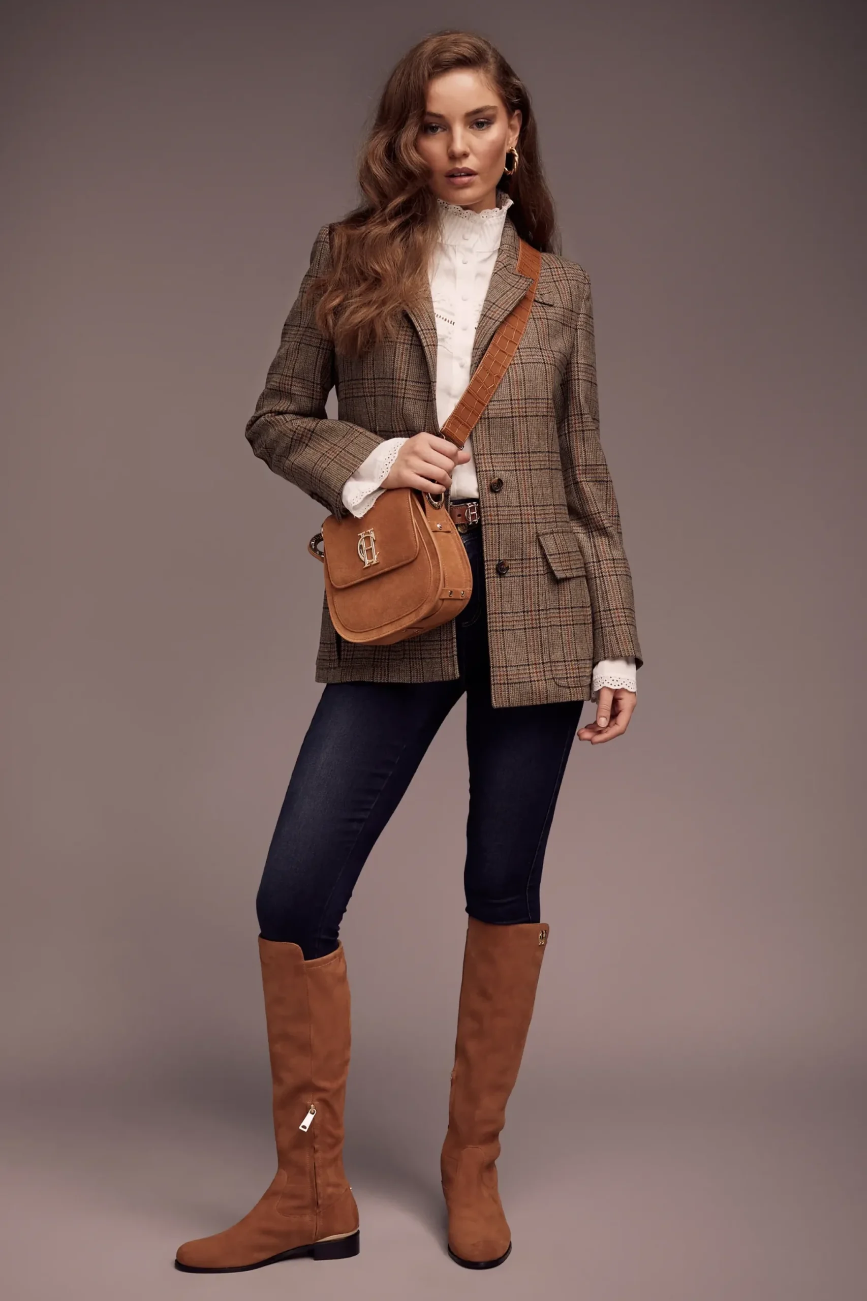 Holland Cooper Single Breasted Field Blazer Bourbon Tweed Sale
