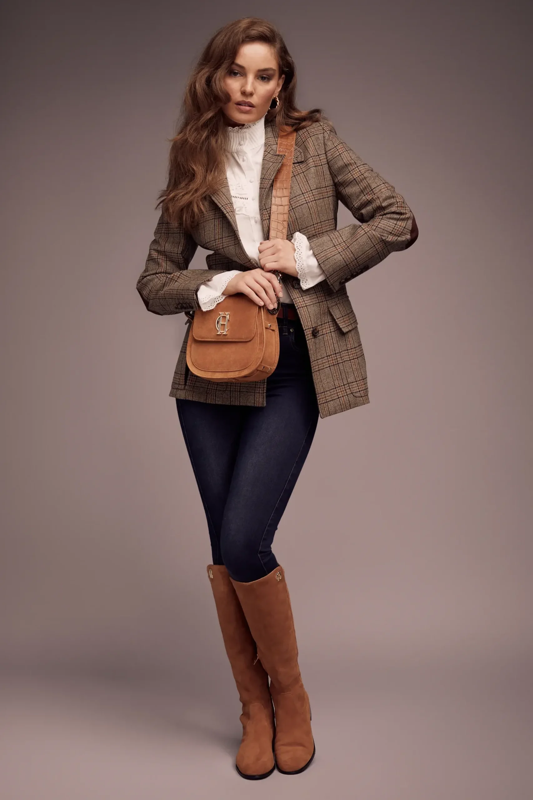 Holland Cooper Single Breasted Field Blazer Bourbon Tweed Sale