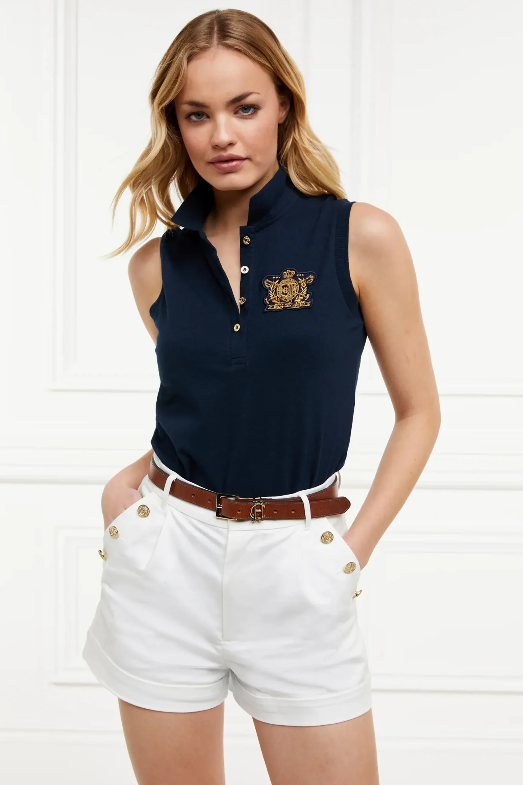 Holland Cooper Sleeveless Polo Shirt Ink Navy Online