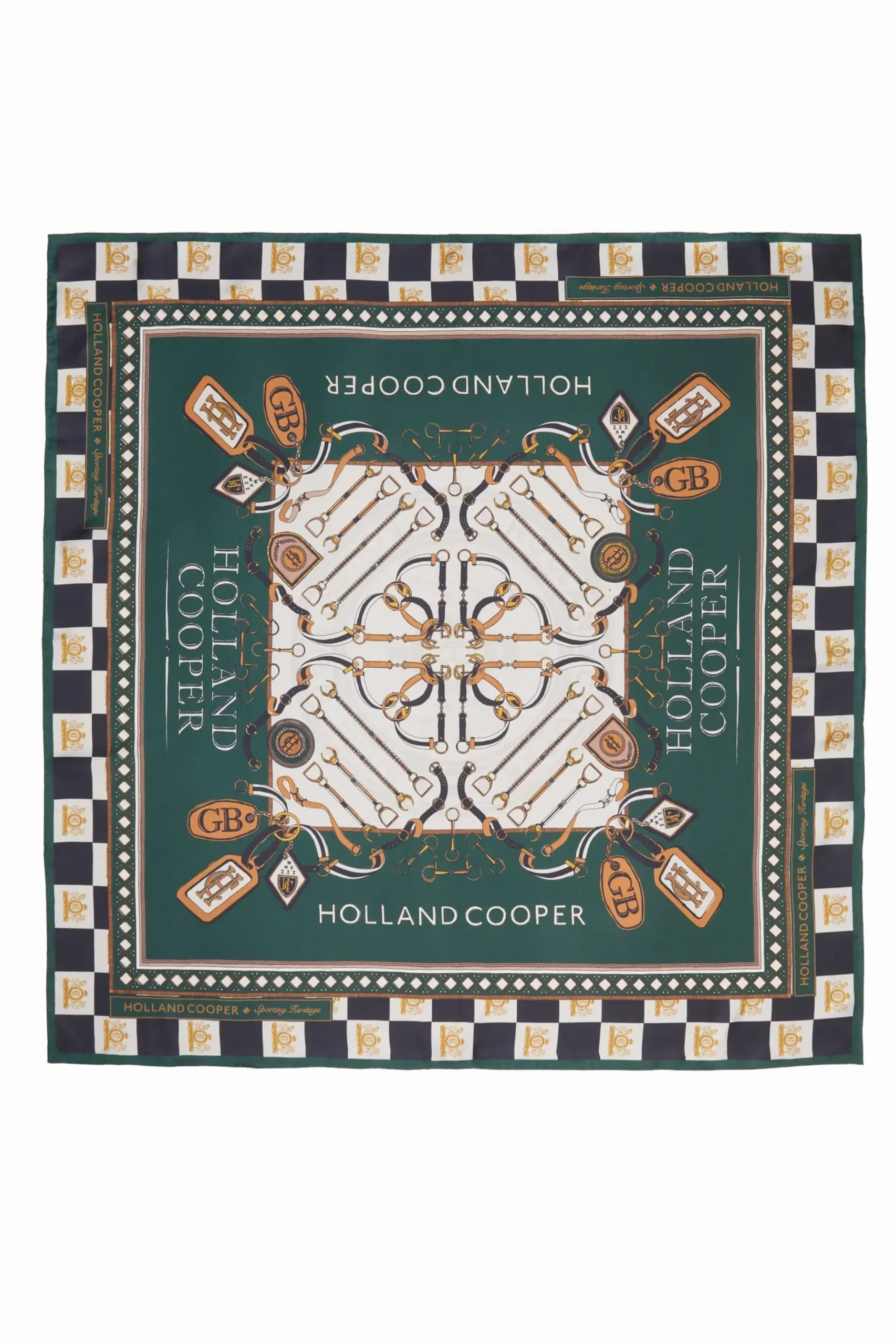 Holland Cooper Stirrup Silk Scarf Black Emerald Best