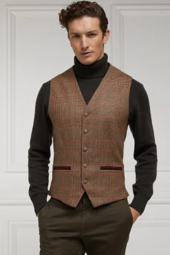 Holland Cooper St James Waistcoat Clarence Check Merlot Clearance