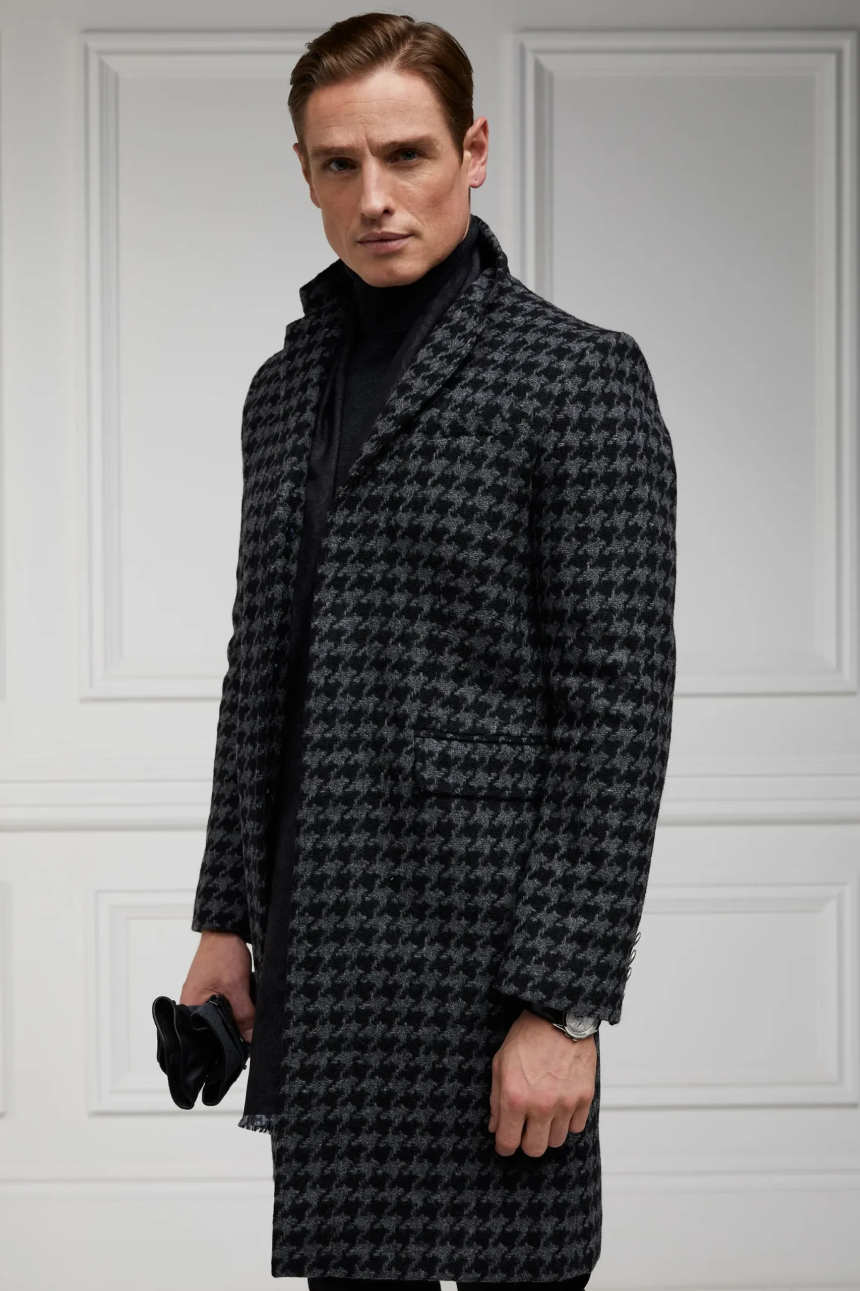 Holland Cooper The Cheltenham Coat Large Scale Charcoal Houndstooth Discount