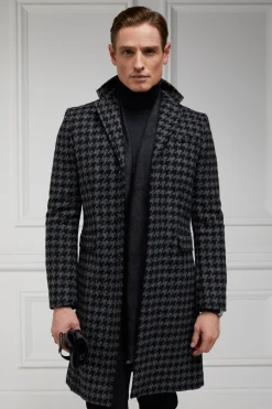 Holland Cooper The Cheltenham Coat Large Scale Charcoal Houndstooth Discount