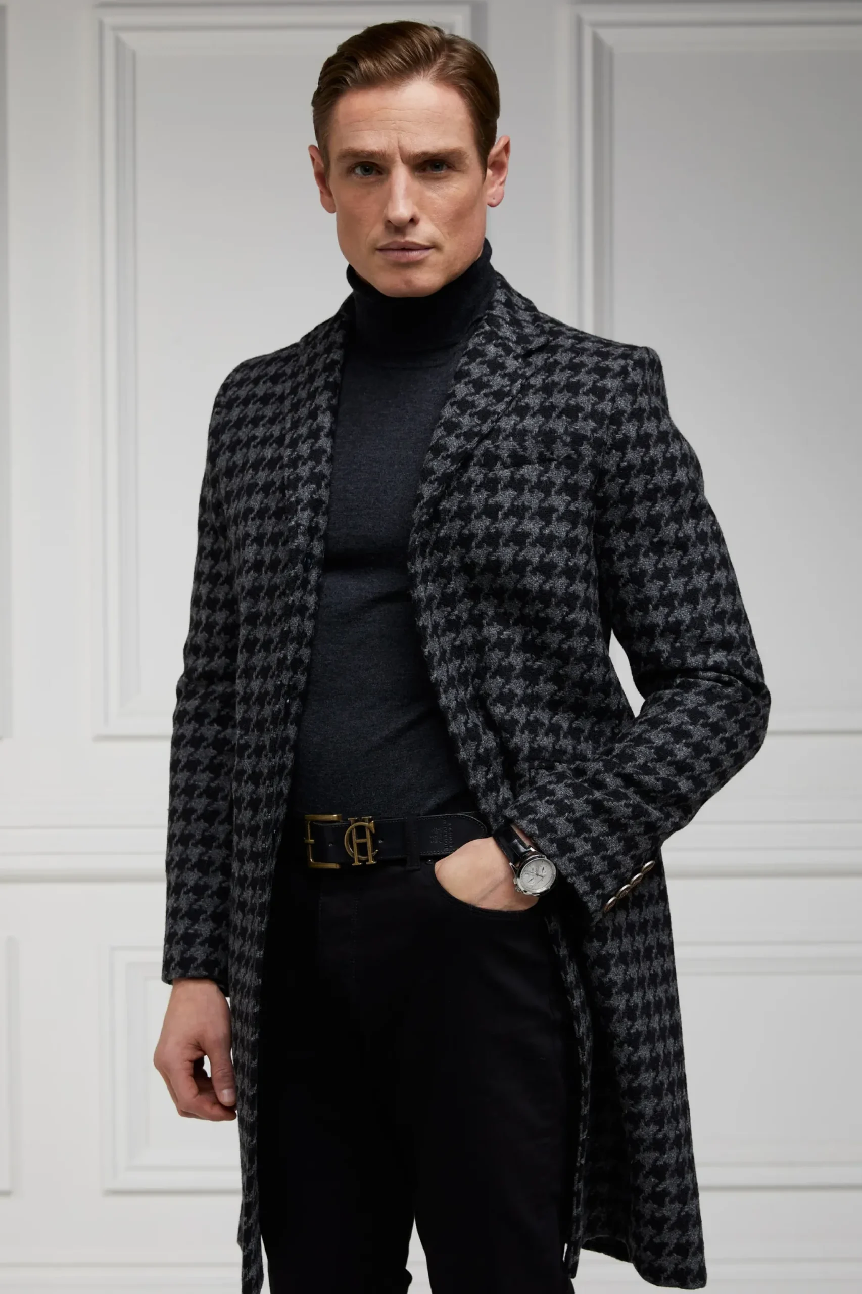 Holland Cooper The Cheltenham Coat Large Scale Charcoal Houndstooth Discount