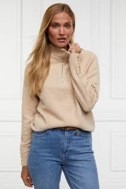 Holland Cooper Tori Half Zip Knit Camel New