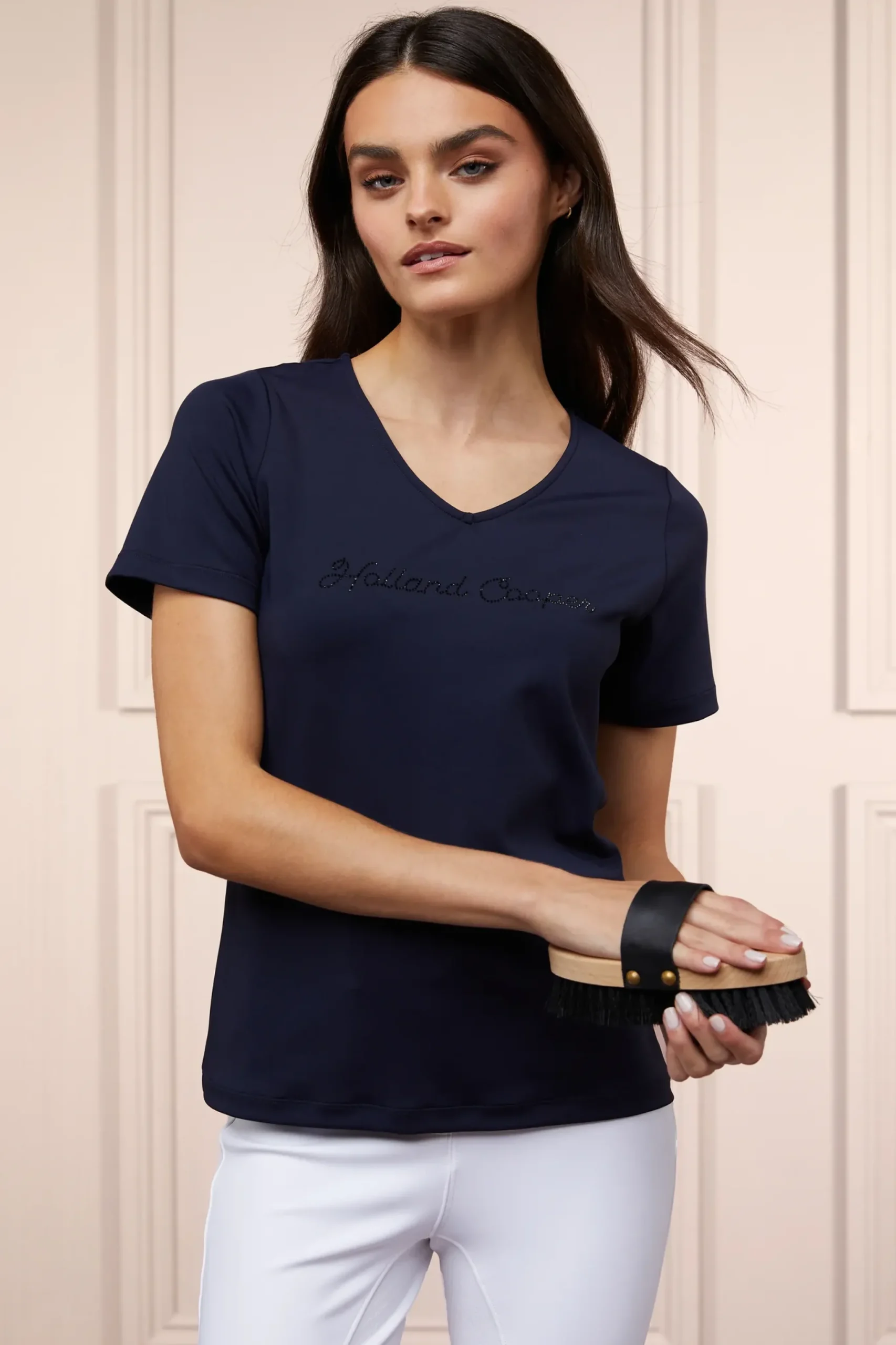 Holland Cooper Training V-Neck Tee Ink Navy Discount
