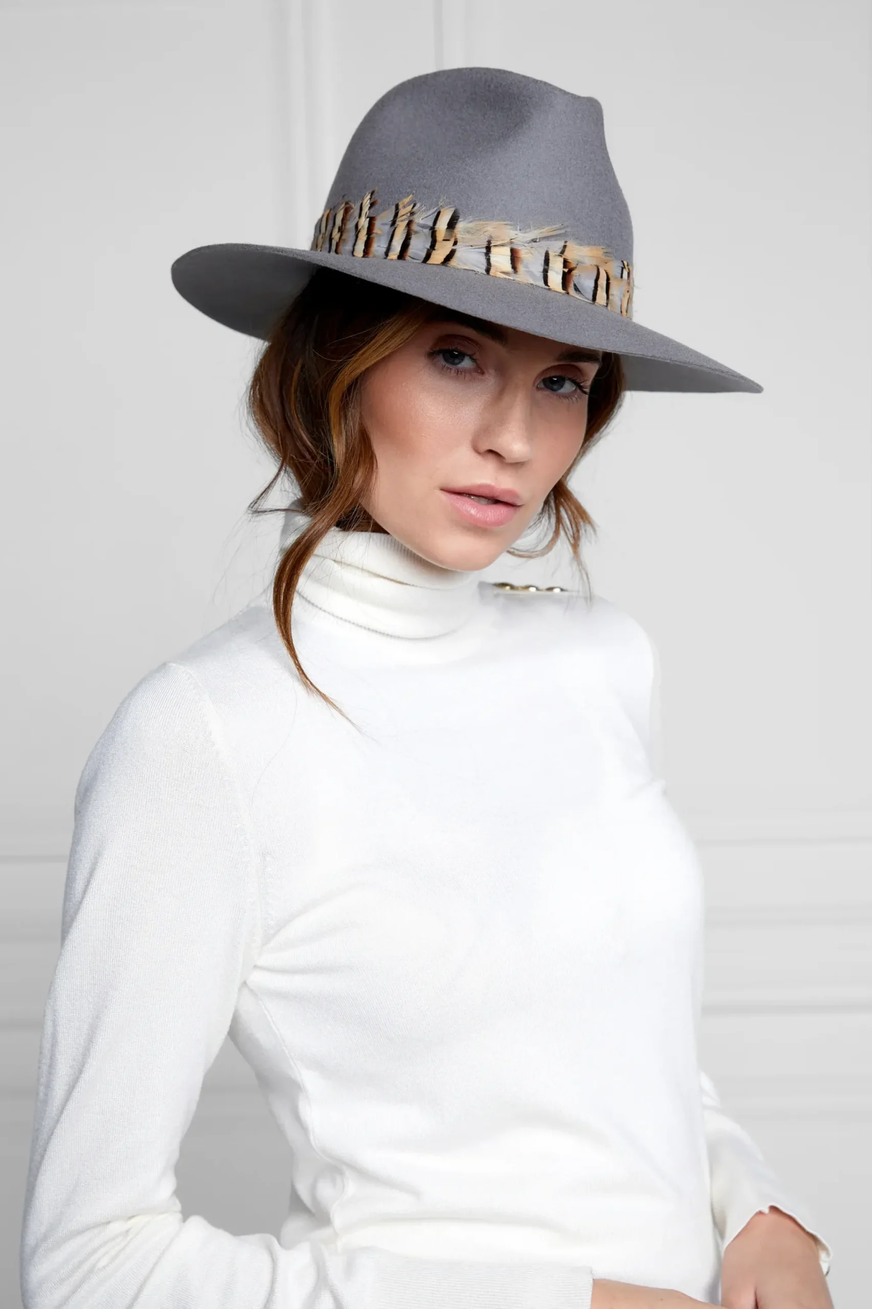 Holland Cooper Trilby Hat Double Feather Band Light Grey Online
