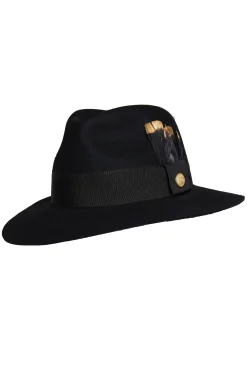 Holland Cooper Trilby Hat Gold Feather Black Hot
