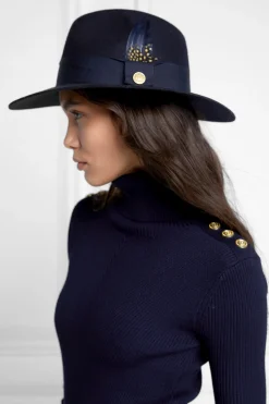 Holland Cooper Trilby Hat Spot Feather Ink Navy Hot
