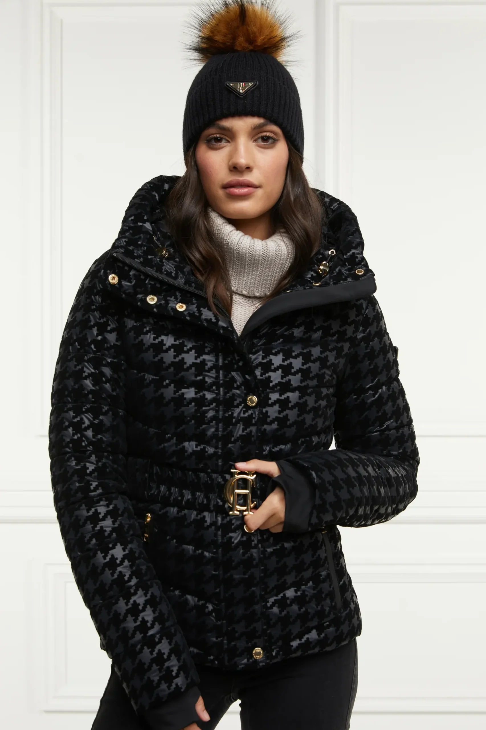 Holland Cooper Vermont Puffer Jacket Mono Houndstooth Sale